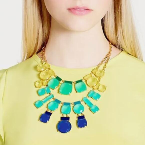 Kate Spade Cause A Stir blue green and yellow statement necklace - Picture 2 of 5
